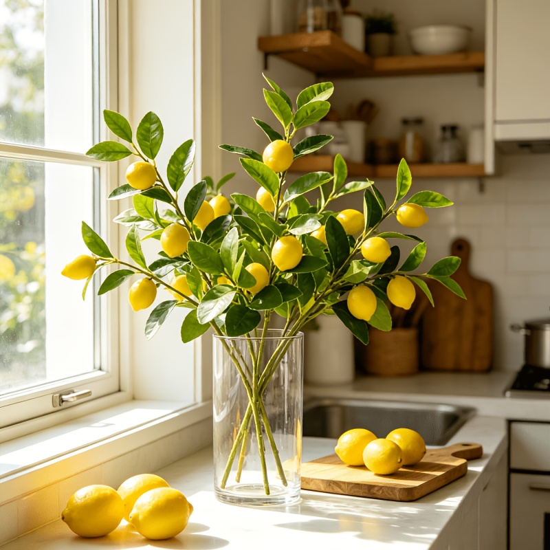 Art Craft Vase - فروع ليمون اصطناعية، 3 رؤوس فروع