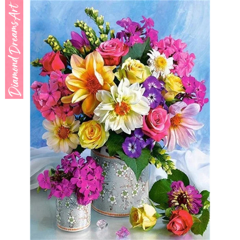 Art Craft Vase - لوحة فسيفساء ماسية كاملة بتصميم زهرة،