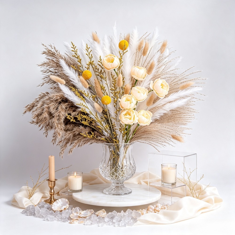 باقة زهور مجففة مختلطة، عشبة ا - مراجعة Art Craft Vase وسعره