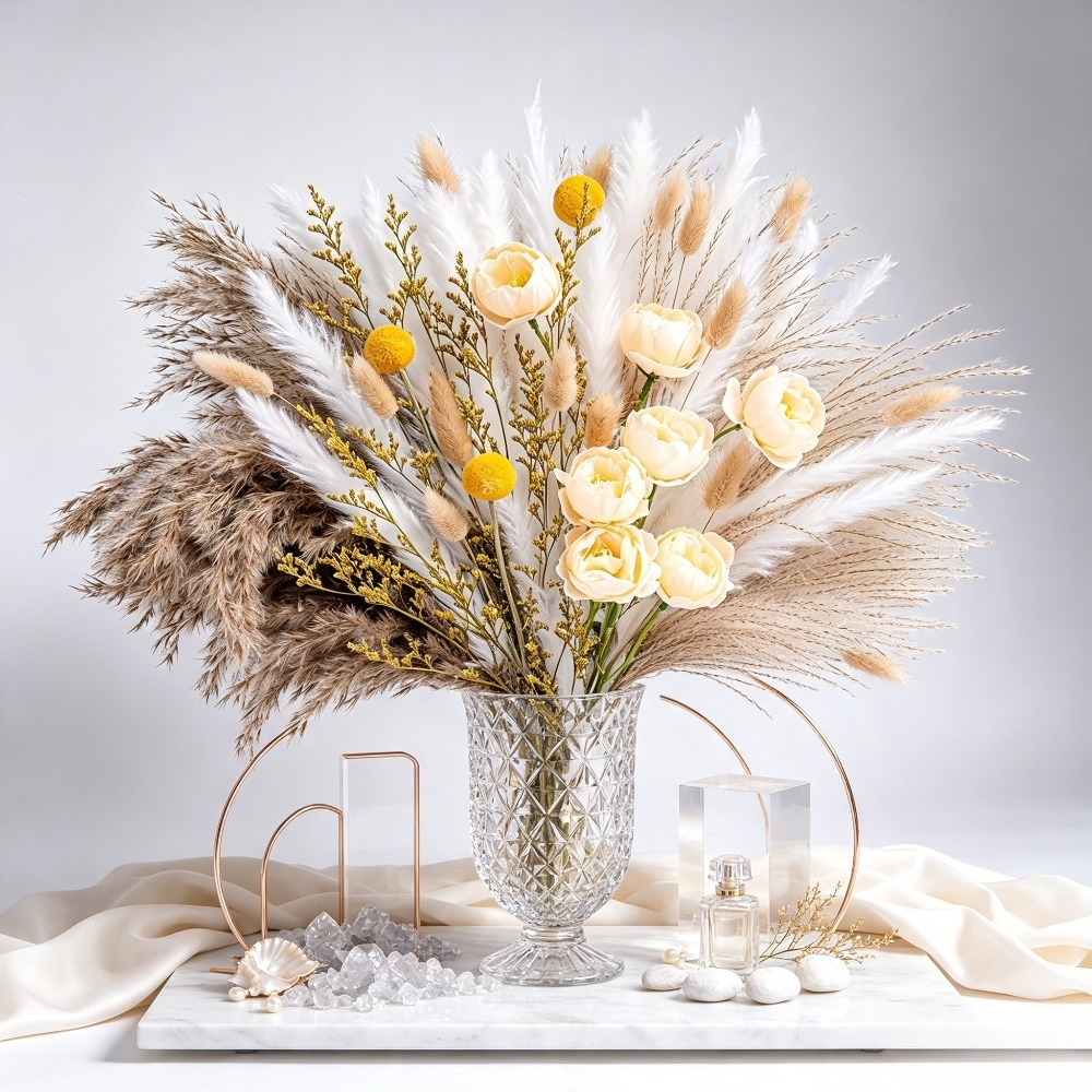 باقة زهور مجففة مختلطة، عشبة ا - مراجعة Art Craft Vase وسعره