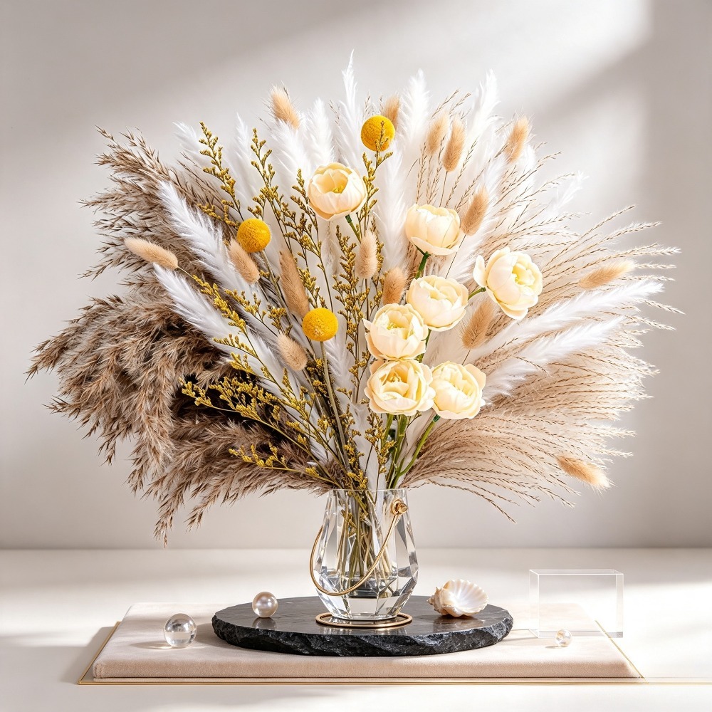 باقة زهور مجففة مختلطة، عشبة ا - مراجعة Art Craft Vase وسعره